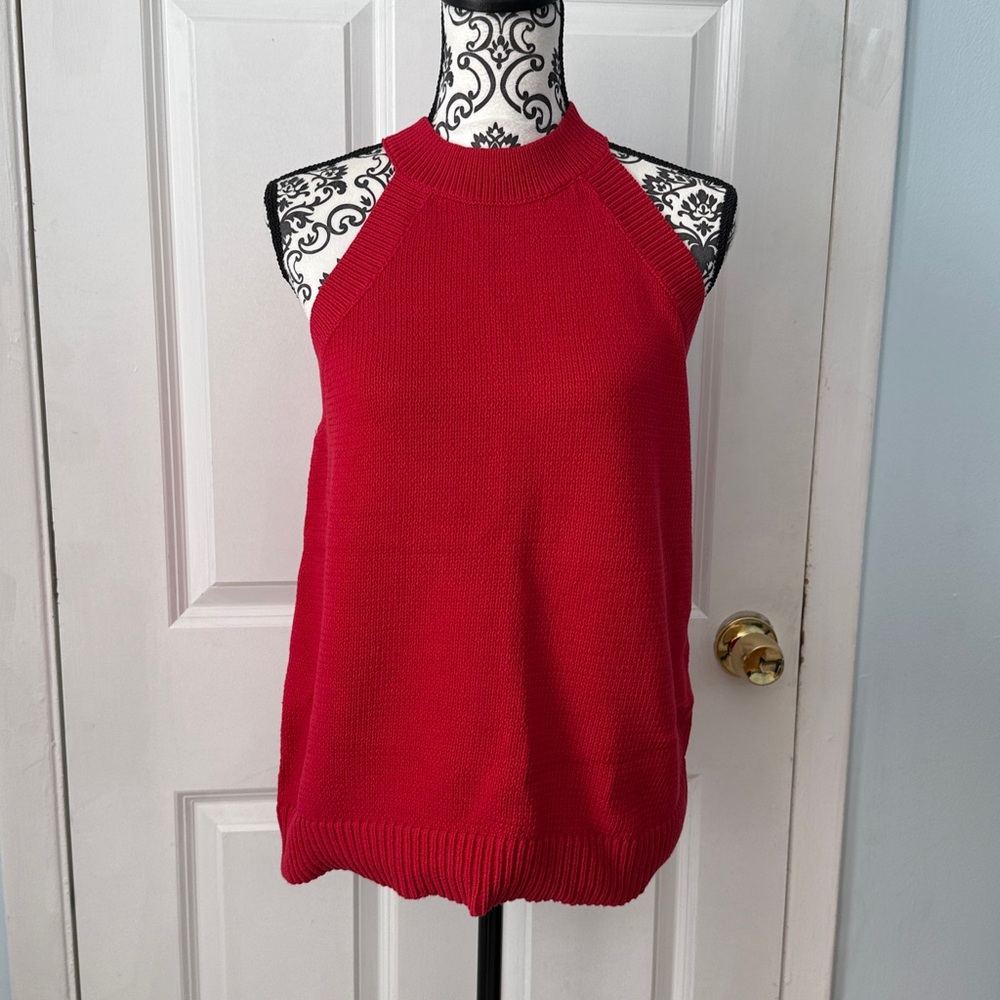 LOFT Red Sleeveless Knit Halter Top